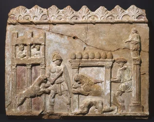 Løver og gladiatorer i arenaen (terracotta)